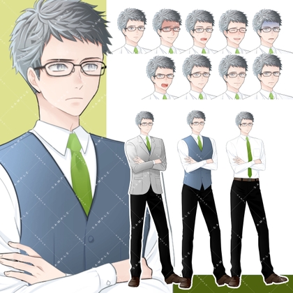 【商用利用一部可】成人男性 灰色の髪(スーツセット)